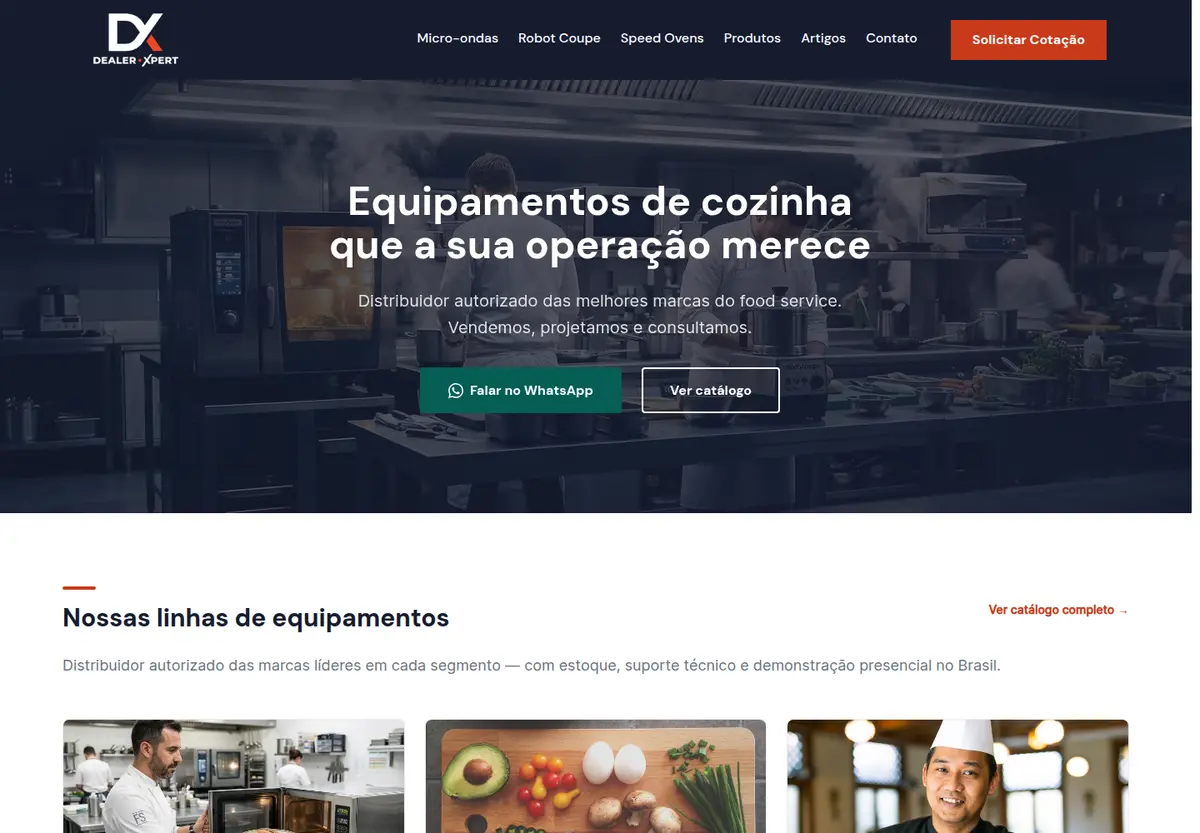 Página inicial da Dealer Xpert, catálogo B2B de equipamentos para food service